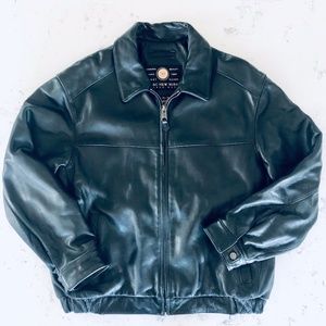 Andrew Marc Black Leather Bomber Jacket - EUC